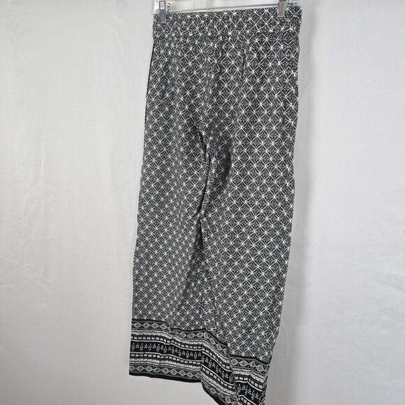 Artisan NY Pants Women's Small Black White Diamond Pattern Wide Leg Drawstring - Picture 10 of 11
